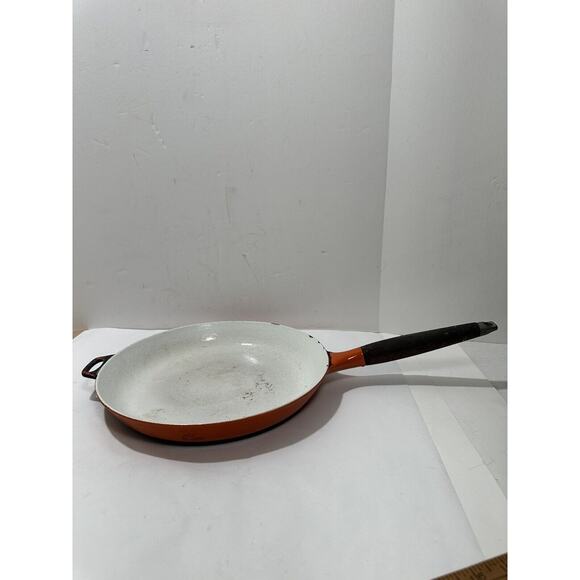 Copco Michael Lax Design Orange Enamel Cast Iron Pan 13” Wood Handle Denmark - Picture 1 of 10